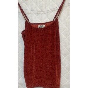 Holly Hock by Lucky Brand Tank Top Size Small Orange Red Velvet Burnout